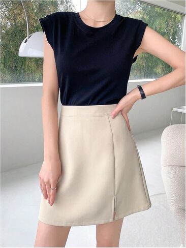 Women's High Waisted Zip Up A Line Mini Skort Casual Workout Shorts Skirt with Slit in Saudi Arabia