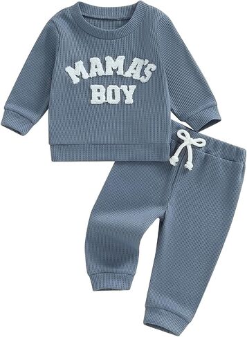 aporake Baby Boy Clothes Fall Winter Outfits Embroidered Long Sleeve Sweatshirt Tops Pants Set Halloween Waffle Knit Clothing in Saudi Arabia