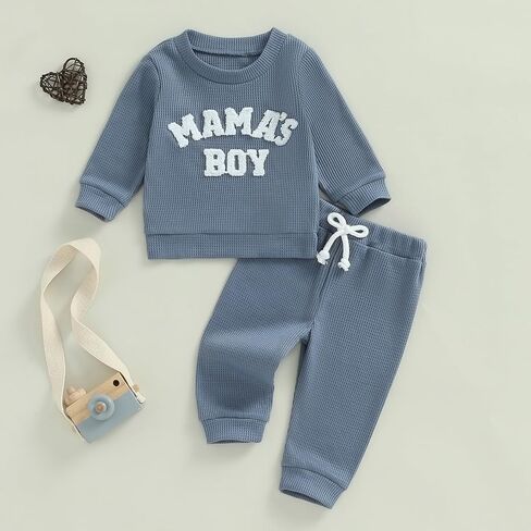 aporake Baby Boy Clothes Fall Winter Outfits Embroidered Long Sleeve Sweatshirt Tops Pants Set Halloween Waffle Knit Clothing in Saudi Arabia