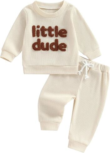 aporake Baby Boy Clothes Fall Winter Outfits Embroidered Long Sleeve Sweatshirt Tops Pants Set Halloween Waffle Knit Clothing in Saudi Arabia
