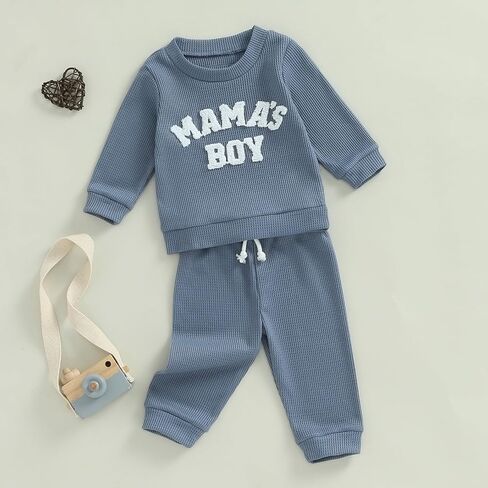 aporake Baby Boy Clothes Fall Winter Outfits Embroidered Long Sleeve Sweatshirt Tops Pants Set Halloween Waffle Knit Clothing in Saudi Arabia