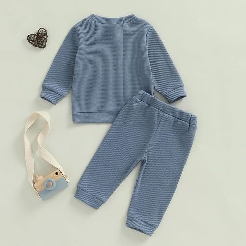 aporake Baby Boy Clothes Fall Winter Outfits Embroidered Long Sleeve Sweatshirt Tops Pants Set Halloween Waffle Knit Clothing in Saudi Arabia