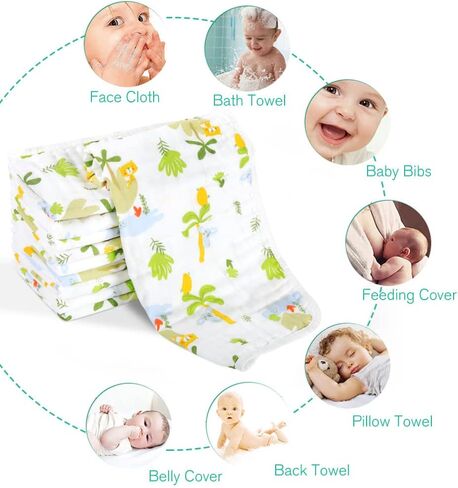 قماش تجشؤ موسلين للأطفال من 10 قطع من مناشف الأطفال المصنوعة من القطن بنسبة 100% للأولاد والبنات، مقاس كبير 50.8 سم × 25.4 سم، فائقة النعومة وذات قدرة على الامتصاص. in Kuwait