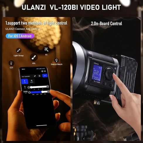 ULANZI V-Mount LED Video Light COB Continuous Output Lighting, 120W Bi Color 2700K-6500K COB Bowens Mount Photography Fill Light 20700lux/1m 20 Preset Effects with APP Control Studio Light in Saudi Arabia
