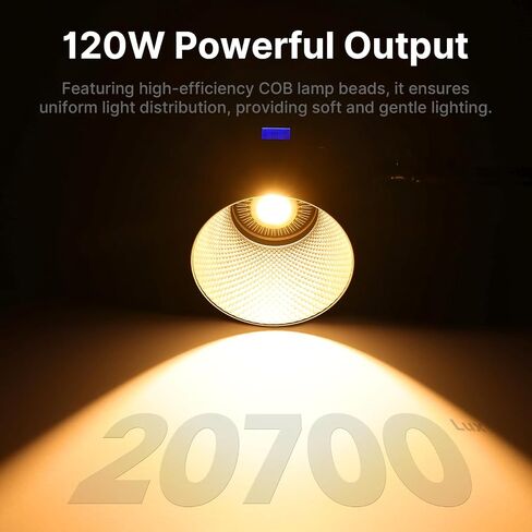 ULANZI V-Mount LED Video Light COB Continuous Output Lighting, 120W Bi Color 2700K-6500K COB Bowens Mount Photography Fill Light 20700lux/1m 20 Preset Effects with APP Control Studio Light in Saudi Arabia