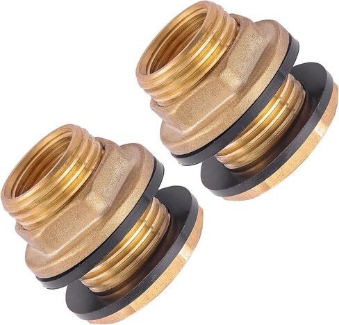 Bulkhead Fitting, Solid Brass, 3/4" NPT Female-1" NPT Male Water Tank Connector for Rain Barrels, Aquariums, Water Tanks, 2 Rubber Rings Stablizing in Saudi Arabia