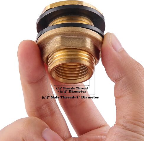 Bulkhead Fitting, Solid Brass, 3/4" NPT Female-1" NPT Male Water Tank Connector for Rain Barrels, Aquariums, Water Tanks, 2 Rubber Rings Stablizing in Saudi Arabia