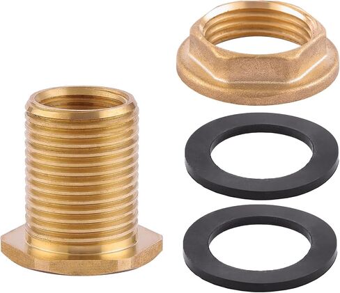 Bulkhead Fitting, Solid Brass, 3/4" NPT Female-1" NPT Male Water Tank Connector for Rain Barrels, Aquariums, Water Tanks, 2 Rubber Rings Stablizing in Saudi Arabia