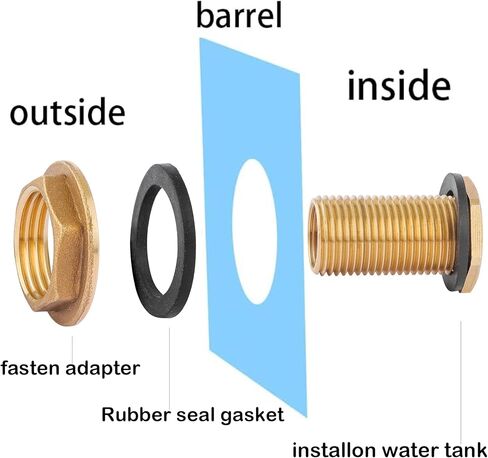 تركيب الحاجز، النحاس الصلب، 3/4 "NPT أنثى-1" NPT ذكر موصل خزان المياه لبراميل المطر، أحواض السمك، خزانات المياه، 2 حلقات مطاطية ثابتة in Kuwait