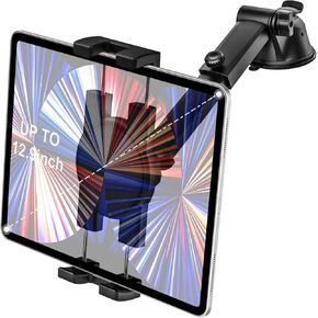 Car Dashboard Tablet Mount - [Strongest Suction Cup] Car Tablet Holder for Truck Dash Windshield, Telescopic Arm Tablet Stand for Car Mount for 4-13" Tablet iPad Pro 12.9, Air, Mini, Galaxy Fold, Fire