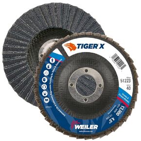 Weiler 51107 4-1/2" Tiger Paw Abrasive Flap Disc, Flat (Ty27), Phenolic Backing, 36Z, 7/8" Arbor Hole (Pack of 10)