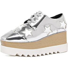 Amtopiyo Women's High Platform Square Toe Trainers Lace-Up Wedge Heel Casual Creepers Shoes
