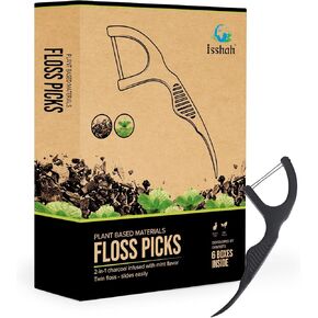 Natural Dental Floss Picks (300 Count) - Plant Based, PETA Approved Vegan, Eco Friendly, Sustainable Dental Flossers - Twin Floss (Mint)