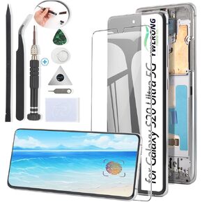 Screen for Samsung Galaxy S20 Ultra 5G OLED Screen Replacement LCD Touch Screen Digitizer Assembly for Samsung S20 Ultra 5G G988U with Tools (with Silver Frame)