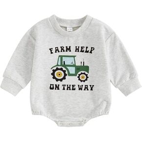 FYBITBO Newborn Baby Boy Clothes Outfit Tractor Long Sleeve Oversized Sweatshirt Romper Bubble Bodysuit Infant Farm Clothes