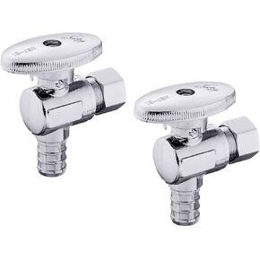 (Pack of 20) EFIELD 1/4 Turn Angle Stop Valve 3/8" OD Compression X 1/2" Pex Chrome Plated Brass