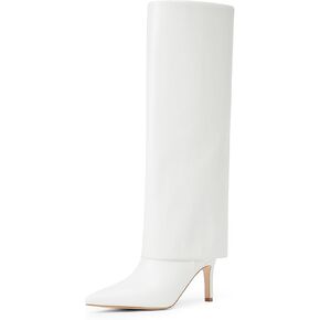 VIUGJNEX Knee High Boots Women Fold Over Boots Pointed Toe Stiletto Heel Tall Slouchy Boots Zipper Dress Long Shark Boots