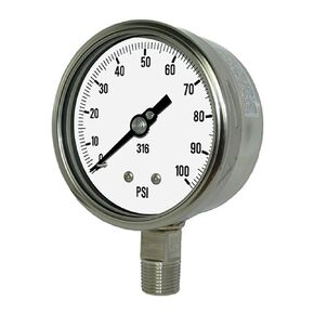 PIC Gauge 4001-2LK 4" Dial, 0/600 psi Range, 1/2" Male NPT Connection Size, Bottom Mount Dry Process Pressure Gauge with a Stainless Steel Case and Internals, Removable Stainless Steel Bezel, and Laminated Safety Glass Lens