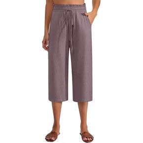 Capris Pants for Women Casual Summer High Waisted Drawstring Lounge Capris Pants Wide Leg Plus Size Hiking