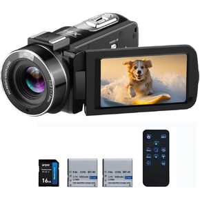 Video Camera Camcorder 1080P 30FPS Digital Camera, IR Night Vision Vlogging Kids Video Camera for Beginners YouTube, 3.0'' IPS Screen 18X Zoom Camcorder with 16G SD Card, Remote Control, 2 Batteries