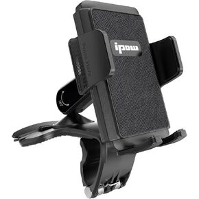 IPOW Car Dashboard Phone Clip Holder, 360 Degrees Rotation Dash Steering Wheel Phone Clamp Mount Compatible with iPhone 15 14 13 Pro Max and 4-7 Inch Smartphones (Black)