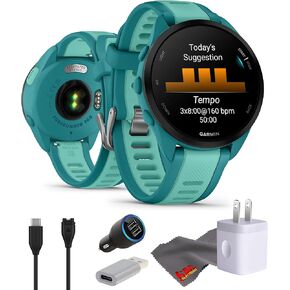 Garmin Forerunner 165 Music GPS Running Smartwatch, Fitness Tracker Smart Watch for Men and Women Bundle with Accessories - Turquoise/Aqua