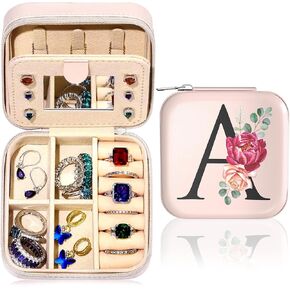 Small Travel Jewelry Case - Initial Jewelry Box Jewelry Organizer Travel Jewelry Box Mini Jewelry Travel Case Christmas Gifts Birthday Gifts for Teen Girl Women Mom Sister Friends Bestie (X)