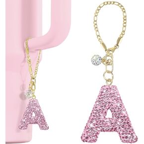 Mokoart Glitter Letter Charms for Stanley Cup, Bottle Chain for Stanley Tumbler with Handle, Bling Initial Name ID Letter
