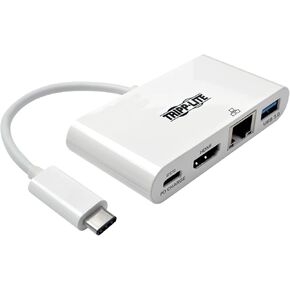 Tripp Lite USB C to HDMI Multiport Video Adapter Converter 4K w/ USB-A Hub, USB-C PD Charging Port & Gigabit Ethernet Port, Thunderbolt 3 Compatible, USB Type C, USB Type-C (U444-06N-H4GU-C),White