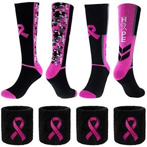 12 Pairs Breast Cancer Athletic Socks Bulk, Super Thick Pink Ribbon Socks for Breast Cancer Awareness Campaigns