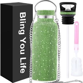 Bling Water Bottle Rhinestone,Diamond Water Bottle,glitter water bottle pink,bling gifts for women,Bling Tumblers with 2 Style lids and 55in Chain (Pink) in Saudi Arabia