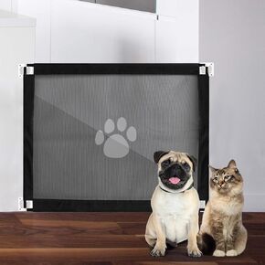 Dog Magic Gate Pet Stair Gate 80 X 100cm Pet Safety Gate Easy Install Lockable Dog Mesh Guard for Dog Puppy