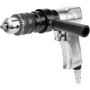 Air Drill, 1/2 Chunk KP-554 Model Pneumatic Reversible Drill with Auxiliary Handle, 1/4 Inch Inlet Port, Dual Rotation Adjustable Speed Variable Speed Air Drilling Tool Use In Furniture, Hardware