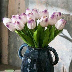 20pcs White Artificial Tulip Flowers, Silk Fake Flowers 13" for Mother's Day, Easter, Valentine’s Day Gifts in Bulk, Home, Kitchen, Wedding Decorations