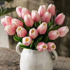20pcs White Artificial Tulip Flowers, Silk Fake Flowers 13" for Mother's Day, Easter, Valentine’s Day Gifts in Bulk, Home, Kitchen, Wedding Decorations
