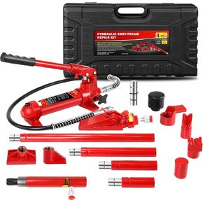 10 Ton Porta Power Kit, Portable Hydraulic Jack with 4.7 ft/1.43 m Oil Hose, 17 Pcs Hydraulic Ram, 20000 Lbs Capacity, Max Lifting Height 5.1" / 130mm, Ram min Height 12.4" / 315mm