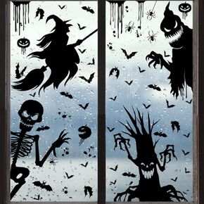 Halloween Decorations Window Clings Decor 9Sheets Ghost Pumpkin Witch Mummy Silhouette Double Side Decal, Halloween Window Stickers Decals for Home Indoor Outdoor Party Supplies