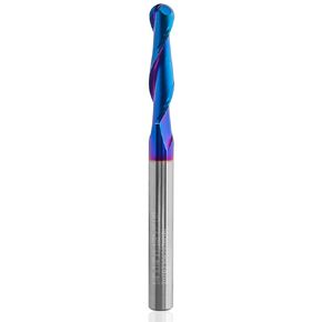 Yakamoz 1/4 Inch Shank Carbide Ball Nose End Mill Spiral Upcut Router Bit CNC Milling Cutter Tool, 1/4" Cutting Dia, 1-1/8" Cutting Length, 1/8" Radius, 3" Overall Length, Nano Blue Coating