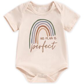 hrcfbk His Plan is Perfect Bodysuit Rainbow Baby Reveal Romper Boho Clothes Pregnancy Announcement Romper