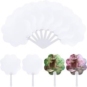 BAOZOON 12 Pcs Sublimation Handheld Fan Blanks Double-Sided Sublimation Plastic Handheld Fans DIY Heat Transfer Hand Held Fans for Summer Outdoor Activity(Round)
