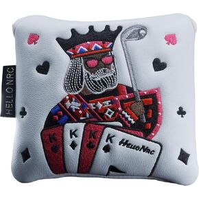 Golf Club Poker King Square Mallet Putter Head Cover Magnetic Closure Heel Shafted PU Leather Headcovers, White and Black Available