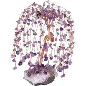 Handmade Amethyst Healing Crystal Tree of Prosperity on Amethyst Cluster Base Bonsai Tree for Health & Luck Home Office Decor, Amethyst, Rose Quartz, Rock Quartz and Citrine