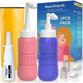 TONELIFE 2PCS-Pack Nose Wash Bottle with 2 Soft Nozzles Sinus Rinse System Nasal Cleaner Neti Pot Sinus Rinse Kit Without Nasal Rinse Mix(Blue+Green)