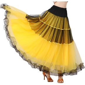 CISMARK Elegant Ballroom Latin Dance Party Long Swing Tiered Skirt for Women