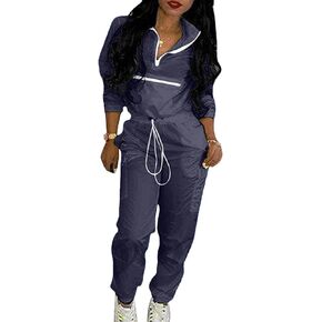 ECDAHICC Women's Two Piece Outfits Long Sleeve Zipper Windbreaker Crop Tops and High Waisted Long Pants Tracksuit Sets
