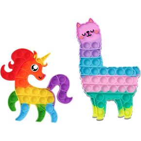 Silicone Push Pop It Bubble Stress Relief Toy Purpose for Unisex Kids and Adults, Smiling Unicorn and Alpaca