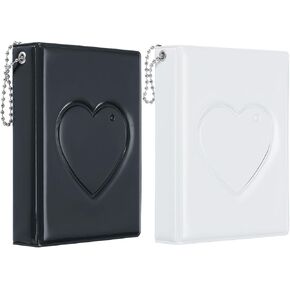PATIKIL 3 Inch Mini Kpop Photocard Binder Album with 32 Pockets Small Bookshelf Love Heart Picture Holder Book for Collection 2 Pack, Black Pink