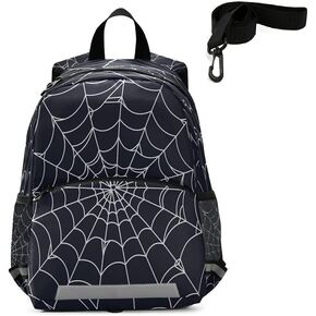QUGRL Spiral Spider Web Halloween Kids Toddler Backpack with Leash Harness Black Kindergarten Child Schoolbag Preschool Nursery Baby Travel Bag for Boys Girls 3-8 Years