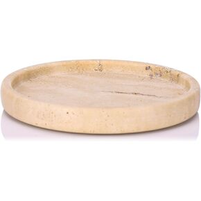 Round Natural Travertine Tray, Bathroom Perfume Holder Marble Tray for Jewelry Bathroom Perfume Ring Decorative Tray, Mirror Countertop Storage Organizer Gift (9.8in Beige)