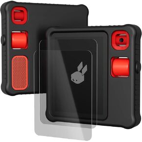 Designed for Rabbit R1 Case and 2 Screen Protectors, Silicone Shockproof Protective Case with Cushioning Airbags and Lanyard Hole, Premium HD Screen Protector, 360° Protection